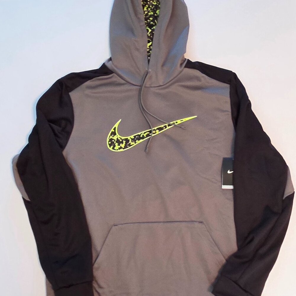 Nike Therma-FIT Camo Pullover XL Hoodie, Gray/Black & Neon Yellow/Black, NWT